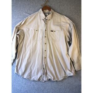 Vintage Carhartt Canvas Button Up Shirt Mens Sz XXL Tan Workwear USA
